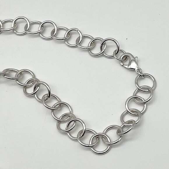 Dangling White Faux Pearl Cluster Silver Tone Circle Chain Fashion Necklace 29” - Picture 10 of 10